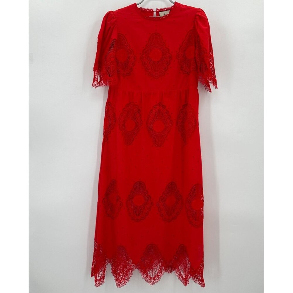 Tuckernuck Women's Red Catalina Midi Dress sz XS Crochet Lace Cotton NWT $298